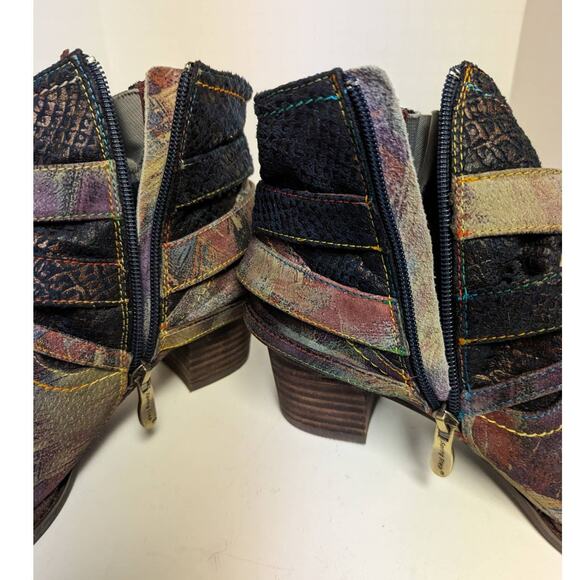 L’Artiste Shazzam Hand Painted Navy Leather Ankle Boots Boho Luxe EU 40 - Picture 6 of 11